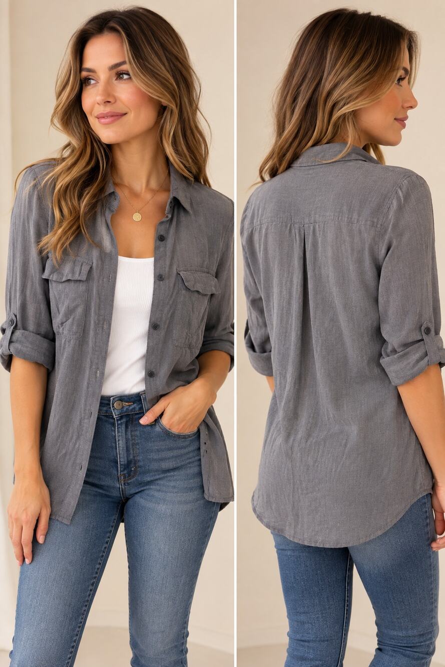 Express The City Shirt Size Small Gray Utility Safari Button Front Roll Tab